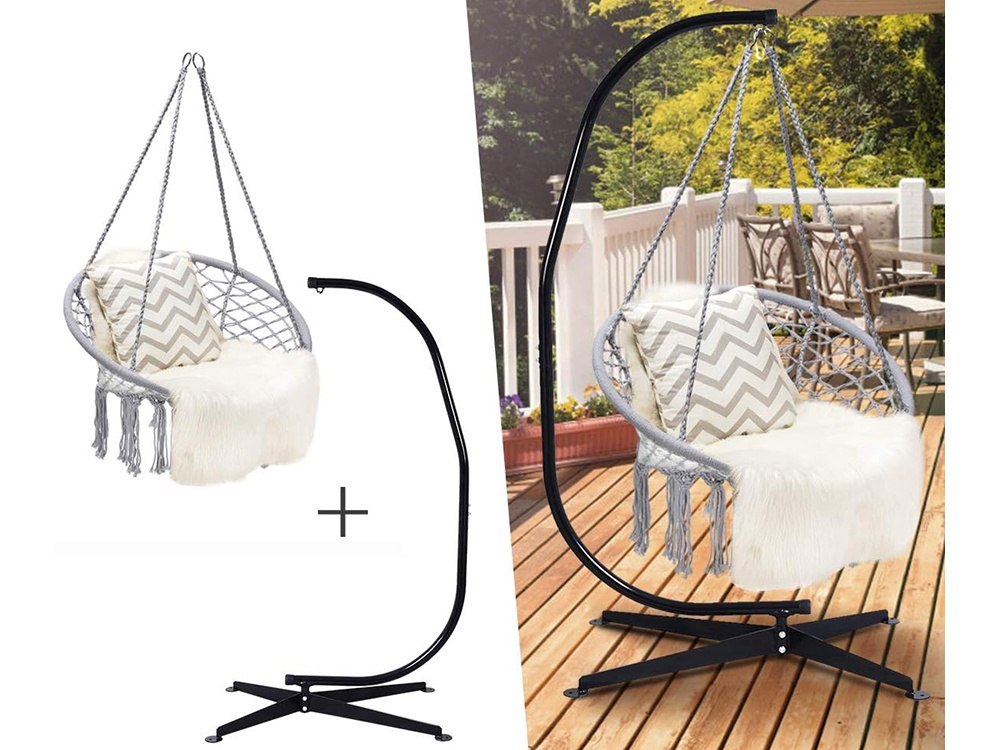 SZARY HAMAK FOTEL WISZĄCY HUŚTAWKA BOCIANIE GNIAZDO HUŚTAWKA BOHO